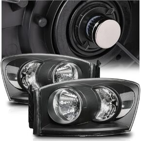 M-AUTO OE Style Headlight Assembly Compatible with 06-08 Dodge Ram 1500 2500 3500, 2009 Ram 2500 3500 Pickup, Left Driver & Right Passenger Side Headlights with Black Housing Clear Corner