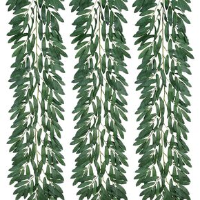 3 Strands Odorless Artificial Olive Leaf Vines, 73'' Silk Ivy Vine Garland with Green Leaves, Fake Hanging Plants Greenery Decor for Home, Bedroom, Wall, Party, Wedding Decoration.