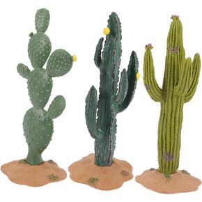 Set of 3 Miniature Artificial Cactus Figurines - Green Resin Succulent Decor - Small Fake Cacti Plants - Ideal for Home and Office Decor - Perfect Table Centerpieces