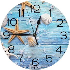 Silent Non Ticking Round Wall Clock, Vintage Ocean Sea Turtle Starfish Map Home Decor Battery Operated for Living Room Kitchen Bedroom (10 Inch
