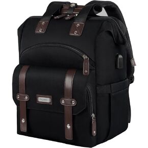 FALANKO Laptop Backpack For Women, Work Doctor Teacher Nurse Wide Open College 15.6 Inch Laptops Backpack Purse with USB Charging Port, Travel Water Resistant RFID Computer Bag for Men Women Black