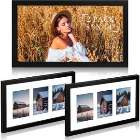 Sintuff 2 Pack Collage Picture Frame Displays Acrylic Four 4x6 Openings Black Wood Picture Frame Horizontal or Vertical Multi Picture Frames(8 x 14 Inch)