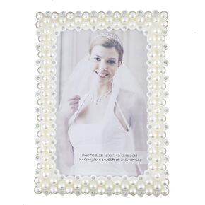 White Pearl and Crystal Plastic Picture Frame for Tabletop Display (4x6, Rectangular 3)