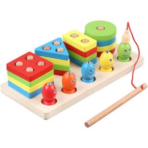 Educational Wooden sorter, Montessori for Kids, Color and Shape Training, Motor Skills Development, Fishing with a Fishing Rod, Early Development, Gift for Toddlers