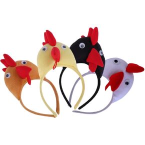 Veemoon 4Pcs Chicken Costume Headband Chicken Ears Hair Headband, Fluffy Hair Hoop Horn Set Halloween Easter Christmas Party Cosplay Animal Headband