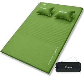KingCamp Sleeping Pad, Double/Single Self Inflating Mat Air Mattress for Camping, Lightweight Compact Foam Pads for Outdoor Backpacking Tent Traveling Hiking, Built-in/Detached Pillows & Storage Bag