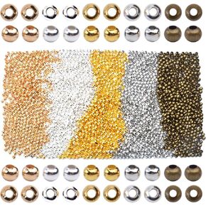 Round Spacer Beads, 2500pcs 3mm Metal Beads Tiny Ball Beads Loose Beads for Jewelry Making, 5 Colors