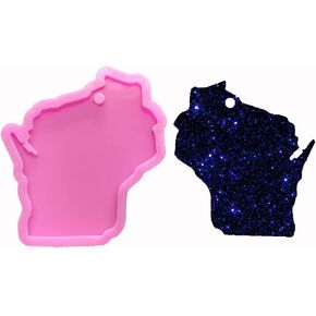 Shiny Glossy America Wisconsin State Map Shape Silicone Mold for DIY Craft Keychain Polymer Clay Epoxy Pendant Resin Crafting Making Backpack Cake Decoration Fondant Mould