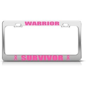 Metal License Plate Frame Breast Cancer Survivor Pink Ribbon Car Accessories Stainless Steel 2 Holes