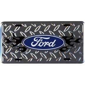 Hangtime Ford Diamond Emboss 6 x 12 Metal auto tag with Universal mounting Slots