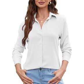 Womens Chiffon Blouses Button-Down Shirts Soft Tops Collared Casual Work Shirt XS-XXL