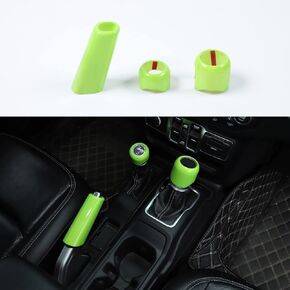 for Wrangler JL Handbrake Cover Green, Gear Shift Knob Cover for Jeep Wrangler JL JLU Gladiator JT 2018 Up Green Interior Accessories 3pcs