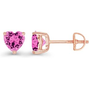 14K Gold Plated 925 Sterling Silver Hypoallergenic 6mm Heart Shape Prong Set Genuine Birthstone Solitaire Screwback Stud Earrings