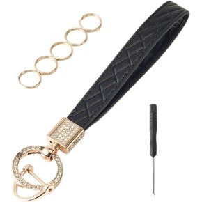 Leather Keychain Wristlet, Leather Car Key Chain with 5 Key Ring and Anti-Lost d Ring, Key Fob Keychain Wristlet