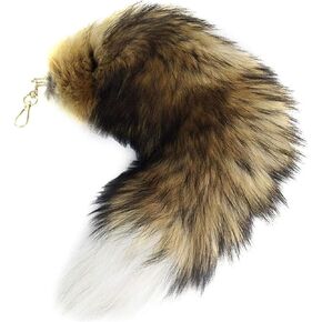 ASkinds Fluffy Fox Tail Real Fur Keychain Cosplay Toy Party Costume Furry Wolf Tails Handbag Accessory Key Chain Ring Hook for Women