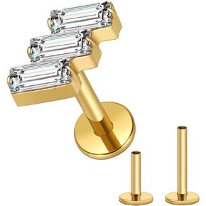 Titanium Cartilage Stud Threaded Tragus Earring Labret Jewelry 16G Flat Back Stud Ear Piercing Jewelry for Womens Gift