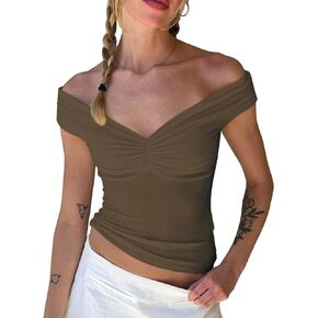Womens Off The Shoulder Top Sleeveless Backless Going Out Crop Tops Sexy V Neck Slim Fit Bustier Shirts Y2K Clothing