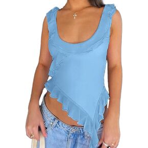 korssyee Womens Summer Cropped Tank Tops Y2K Going Out Sleeveless Scoop Neck Mesh Fitted Crop Camisole Shirt in Kuwait