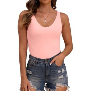 Halife Women's Double Lined Tank Tops Seamless Sleeveless Basic Fitted Shirts