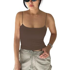 Women Summer Thin Strap Tank TOP - Double Layer Sexy CAMI - Basic Casual Going Out Shirt Spaghetti Strap