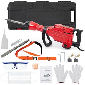 Demolition Jack Hammer 1700W 3PCS Chisels Bit Set W/Case, Electric Jack Hammer Metal Concrete Breaker Tool Kit, Noise-Canceling Earplug, Shoulder Strap