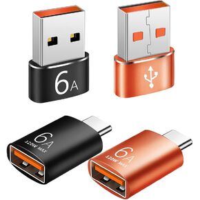 4 Pack USB Adapter, 2*USB-C to USB-A & 2*USB-A to USB-C Female Adapter SuperSpeed Data Transfer & Fast Charging - Compatible with Laptop, PC, Charger, USB A to USB C Adapter (Black+Orange)