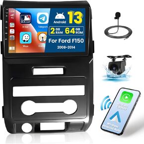8-Core 4+64G Android 13 Car Stereo Upgrade Radio for Ford F-150 F150 2008-2014, 9'' HD Touch Screen with Wireless CarPlay & Android Auto, AHD Backup Camera, Mirror Link, GPS Navigation