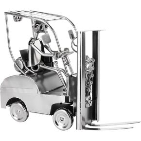 BRUBAKER Nuts and Bolts Sculpture Forklift - Forklift Driver Silver Iron Metal Man - Beer Bottle Holder Figure - Handmade Gift for Warehouse Clerk Logistician