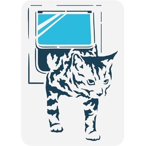FINGERINSPIRE Banksy Cat Flat Painting Stencil 8.3x11.7inch Kitten Climbing The Window Stencil Plastic Hollow Out Stencil for Painting on Wall Wood Furniture DIY Home Decoration