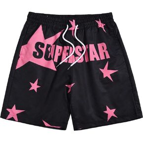 COZYEASE Men's Letter and Graphic Print Drawstring Waist Shorts Casual Tie Front Track Shorts Athletic Gym Shorts Black Letter Graphic M