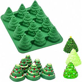 3D Christmas Tree Silicone Mold - MoldFun Xmas Tree Pan Silicone Mold for Mousse Cake Muffin Baking, Ice Cube, Jello, Chocolate, Soap, Lotion Bar, Bath Bomb, Candle (Random Color)