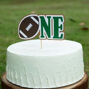 Football One Cake Topper - First Birthday Party Cake Decoration, Football Fans 1st Year Down Birthday Cake Decorations, Sports Themed 1st Birthday Party Supplies