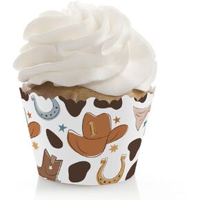 Big Dot of Happiness My First Rodeo - Little Cowboy 1st Birthday Party Decorations - Party Cupcake Wrappers - Set of 12