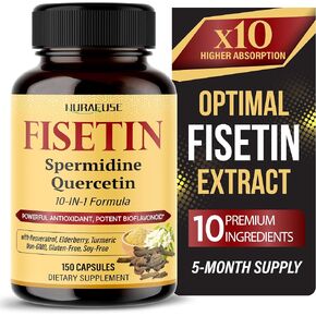 Fisetin 10-in-1 Formula - 16,030mg with Spermidine Quercetin Resveratrol, Elderberry, Turmeric Non-GMO, Gluten-Free, Soy-Free