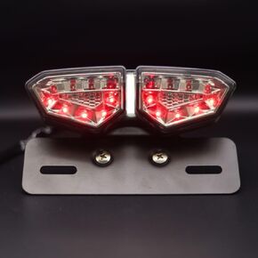 Motorcycle Universal LED Tail Light Integrated Running Brake Stop Light Dual Eye Turn Signals Lamp Black with License Plate Bracket