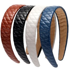 4PCS Checked Leather Wide Hard Headband Padded Headband Non-slip Fashion Hairband for Girls and Women (Begie+Dark brown+White+Pink)