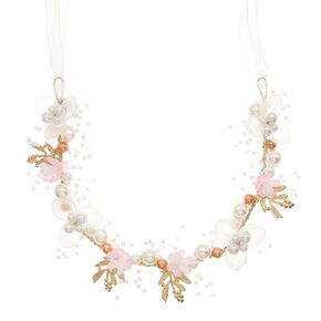 Vintage Bridal Hair Accessories Hand Beaded Pearl Pink Floral Headband