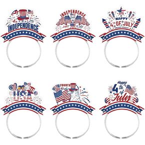 White Blue Red Party Decorations 4th of July Headbands Paper Headwear Independence Day Hairbands National Memorial Day Hair Hoop Patriotic Theme Hair Supplies American Flag Hair Accessories 6Pcs