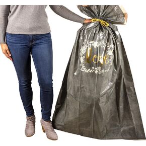 Hallmark 56" Large Plastic Gift Bag (Gold Love, White Flowers) for Engagement Parties, Bridal Showers, Weddings and More