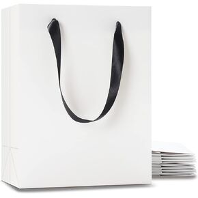 YACEYACE Black and White Gift Bags Bulk, 10Pcs 10.5"x4.25"x8" Medium Boutique Gift Bags with Handles, Wedding Bags, Party Bags, Birthday Bags, Retail