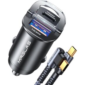 125W Super Fast Car Charger USB C, [PD65W & QC60W][Mini & All Metal][Extra 3.3ft 60W USB C Cable] USB C Car Charger, Cigarette Lighter USB Charger for 15/14 Pro Max Plus iPad Samsung S24 S23 MacBook