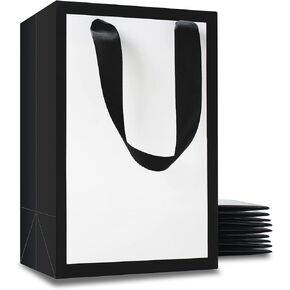 YACEYACE Black and White Gift Bags Bulk, 10Pcs 10.5"x4.25"x8" Medium Boutique Gift Bags with Handles, Wedding Bags, Party Bags, Birthday Bags, Retail
