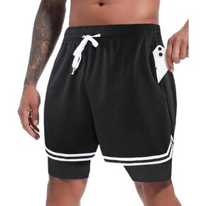 Mens 2 in 1 Basketball Shorts with Pockets 5inch Running Athletic Gym Workout Sport Shorts Quick Dry Lightweight