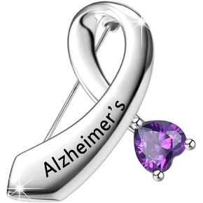 CENWA Alzheimer's Ribbon Brooch Pin Purple Ribbon Jewelry Alzheimer's Awareness Ribbon Jewelry