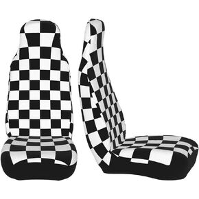 Car Seat Covers 2pc Front Seat Protector Cover Cushion Black White Race Checkered Flag Overall Surrounded Decor Universal Auto Stretch Elastic for Most Vehicle, Car, SUV