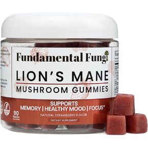 Organic Lion's Mane Mushroom Gummies | 90 Servings | Brain Health, Focus, Clarity, & Memory Mushroom Supplement Gummies | 90 Organic Lions Mane Gummies for Adults
