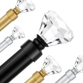 1 Pack Curtain Rods for Windows 30 to 54 Inches（2.5-4.5 Feet）, 1 Inch Diameter Adjustable Single Window Rod, Decorative Drapery Rods, Crystal Diamond Finials, Black
