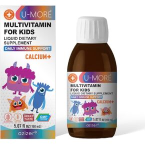 U-MORE Multivitamin & Minerals + Calcium for Kids Liquid Syrup (Energy, Immune Support, Non GMO, Sugar Free) in Saudi Arabia