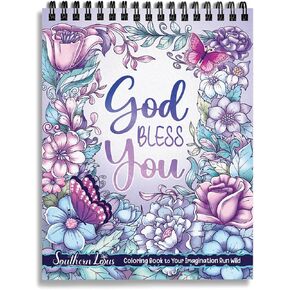 Flowers Patterns Hardcover Pages Poster God Bless You Spiral Coloring Book for Adults with Inspirational Bible Phrases Motivational Scripture Quotes Mindfulness Relaxing