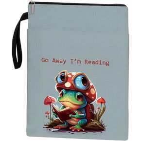 Book Covers for Paperbacks, Book Sleeve with Zipper, Book Lover Gifts,Washable Book Pouch with Pocket for Teen Adult, Just One More Chapter, 11 x 8.5 Inch - Frog Mushroom Jungle- Go Away I'm Reading.
